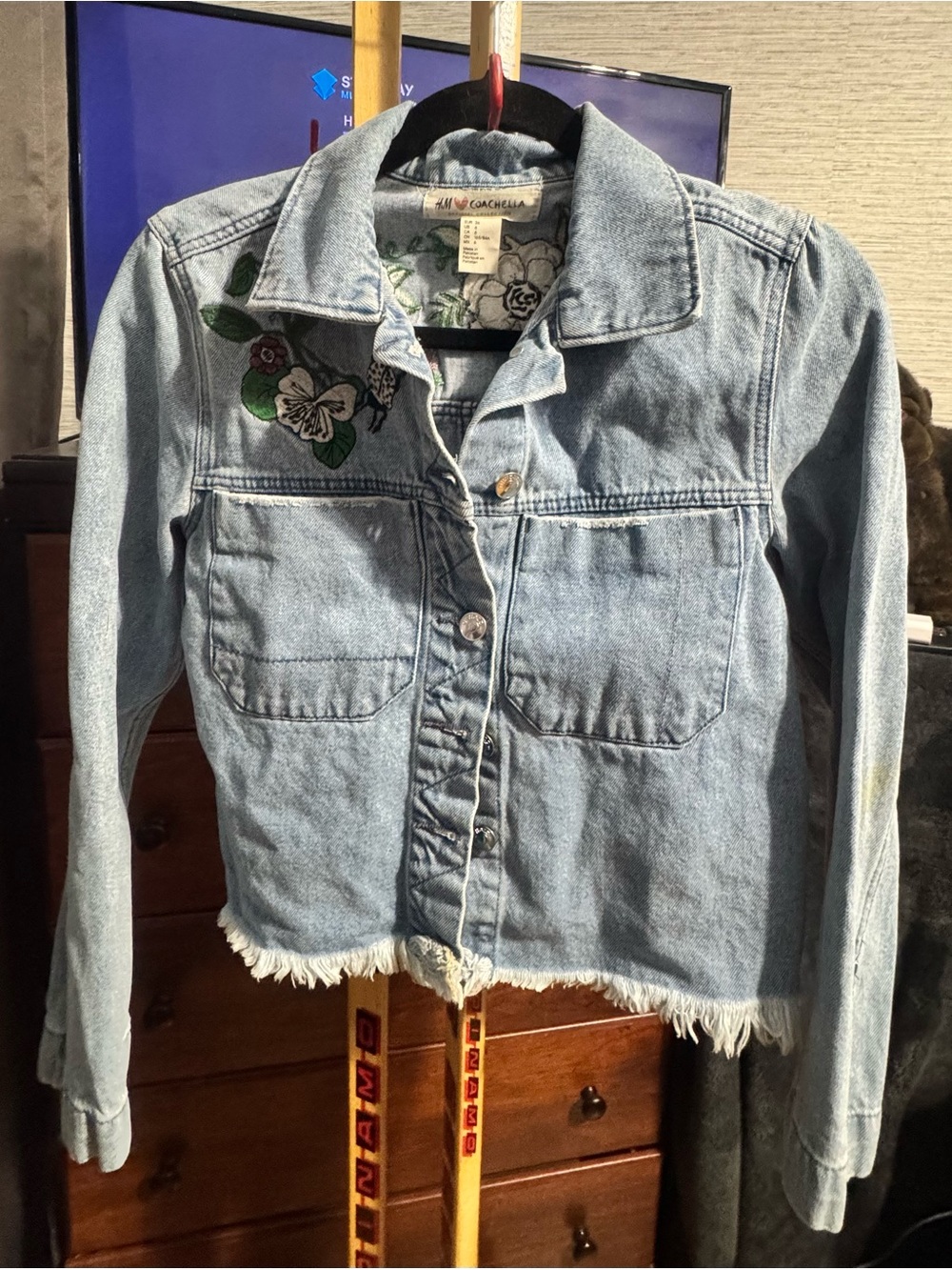 H&M Coachella Light Wash Embroidered Denim Jacket!